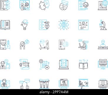 Digital instruction linear icons set. E-learning, Virtual, Online, Multimedia, Interactive, Instructional, Web-based line vector and concept signs Stock Vector