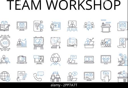 Team workshop line icons collection. Group brainstorm, Joint venture, Collective effort, Mutual collaboration, Partner meeting, Coordinated action Stock Vector