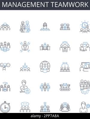 Management teamwork line icons collection. Efficient collaboration, Effective partnership, Group cooperation, Cohesive unity, Joint effort, Collective Stock Vector