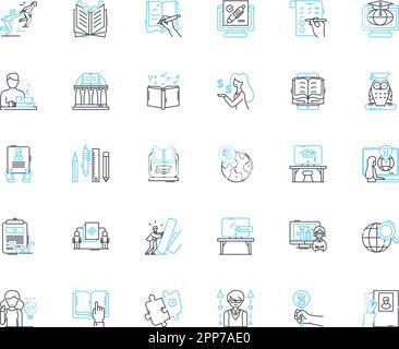 Virtual Tutorial linear icons set. Digital, Online, Remote, Interactive, E-learning, Tutoring, Instructional line vector and concept signs. Real-time Stock Vector