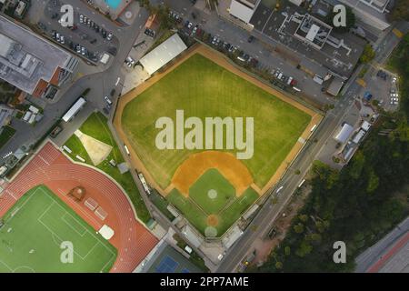 A general overall aerial view of Reeder Baseball field on the campus of Cal State LA, Thursday, April 20, 2023, in Los Angeles. Stock Photo