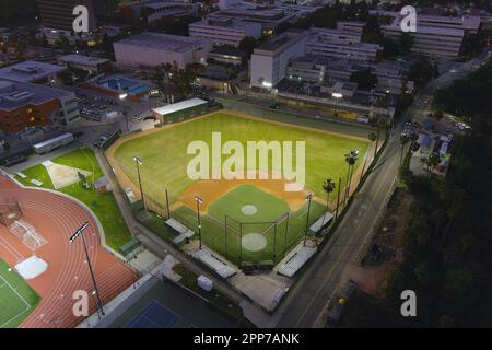 A general overall aerial view of Reeder Baseball field on the campus of Cal State LA, Thursday, April 20, 2023, in Los Angeles. Stock Photo