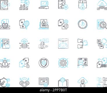 Cybersecurity linear icons set. Encryption, Firewall, Biometrics, Malware, Phishing, Hacking, Backdoor line vector and concept signs. Espionage Stock Vector