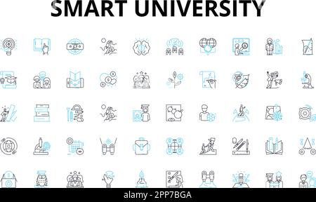 Smart university linear icons set. Efficiency, Innovation, Technology, Collaboration, Accessibility, Adaptability, Digital vector symbols and line Stock Vector