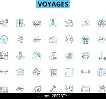 Voyages linear icons set. Adventure, Exploration, Discover, Escape ...