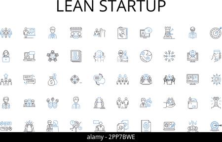 Lean startup line icons collection. Innovation, Disruption, Solutions, Automation, Integration, Transformation, Digitalization vector and linear Stock Vector