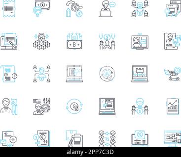 Economics linear icons set. Inflation, Recession, Supply, Demand, Market, Capital, Wealth line vector and concept signs. Investment,Interest,Trade Stock Vector