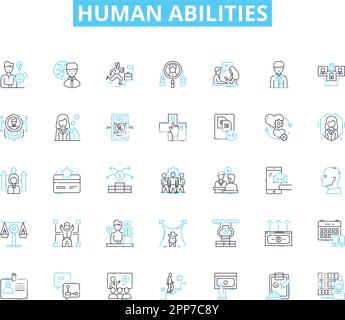Human abilities linear icons set. Resilience, Creativity, Intelligence ...