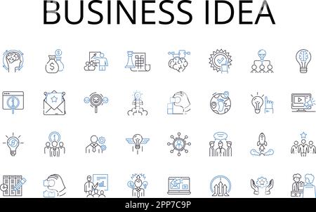 Business idea line icons collection. Marketing plan, Investment strategy, Political agenda, Social mission, Creative concept, Intellectual property Stock Vector