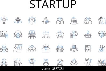 Startup line icons collection. New venture, Emerging business, Fresh company, Nascent enterprise, Prospective firm, Novel start-up, Original company Stock Vector