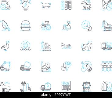 Livestock exposition linear icons set. Breeds, Competition, Exhibition, Cattle, Sheep, Goats, Swine line vector and concept signs. Horses,Poultry Stock Vector