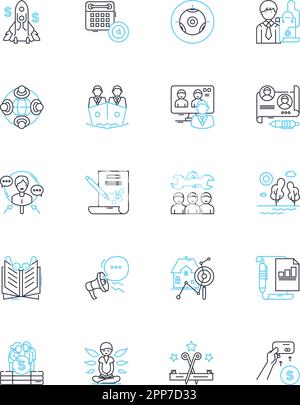 Financial Plan linear icons set. Budget, Investment, Saving, Retirement, Wealth, Insurance, Debt line vector and concept signs. Income,Expenses Stock Vector