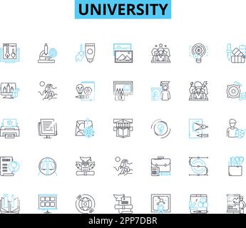 University linear icons set. Academics, Campus, Education, Student, Faculty, Research, Diversity line vector and concept signs. Community,Success Stock Vector