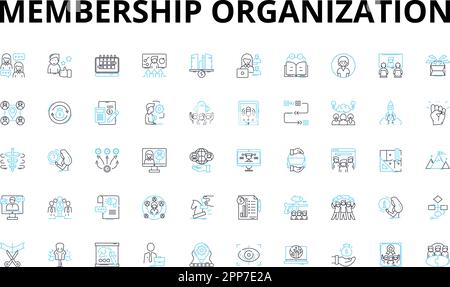 Membership organization linear icons set. Community, Association, Members, Nerk, Collaboration, Benefits, Support vector symbols and line concept Stock Vector