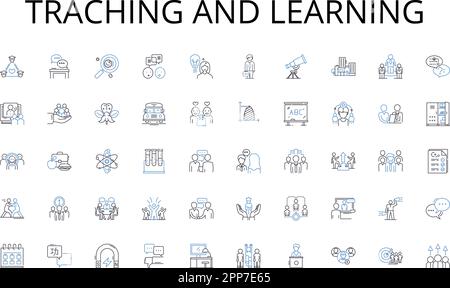 Traching and learning line icons collection. Influence, Motivation, Empowerment, Visionary, Communication, Delegation, Inspiration vector and linear Stock Vector