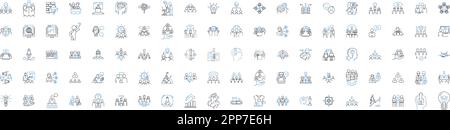 Company entity line icons collection. Innovative, Reliable, Professional, Trusrthy, Dynamic, Strategic, Adaptive vector and linear illustration Stock Vector
