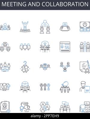 Meeting and collaboration line icons collection. Discussion and conversation, Decision-making and resolution, Brainstorming and ideation, Nerking and Stock Vector