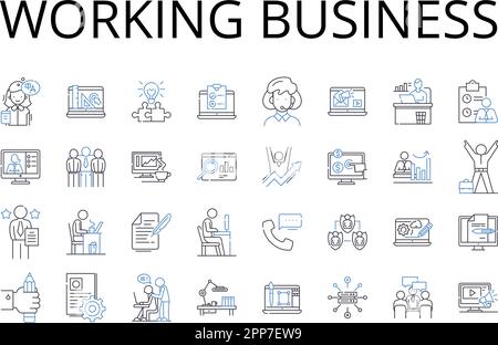 Working business line icons collection. Running company, Busy office, Operational enterprise, Functioning corporation, Productive workplace Stock Vector