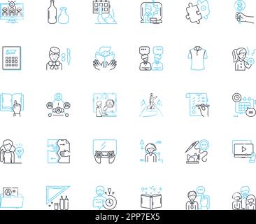 Digital academy linear icons set. Learning, Training, Education, Digital, Academy, Skills, Professional line vector and concept signs. Courses Stock Vector