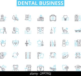 Dental business linear icons set. Braces, Teeth, Floss, Implants, Whitening, Oral, Hygiene line vector and concept signs. Cavities,Root Canal Stock Vector