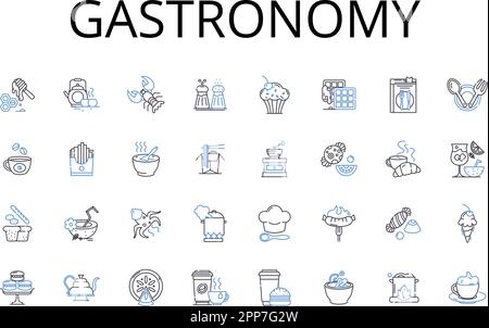 Gastronomy line icons collection. Culinarian Cuisine, Epicurean Delights, Foodie Culture, Gourmet Fare, Savory Cookery, Flavorful Dishes, Bistro-style Stock Vector