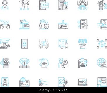Online investing linear icons set. Stocks, Bonds, Cryptocurrency, Trading, Investments, Portfolio, Diversification line vector and concept signs. Risk Stock Vector
