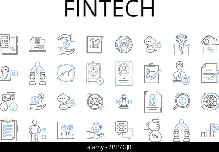 FinTech line icons collection. Digital banking, Financial technology, Electronic payment systems, Mobile banking, Online payment services, Digital Stock Vector
