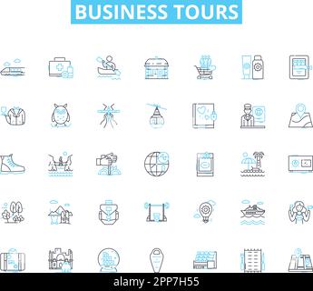 Business tours linear icons set. Nerking, Exploration, Development, Collaboration, Growth, Opportunity, Expansion line vector and concept signs Stock Vector