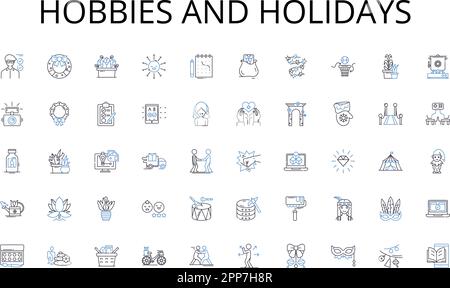 Hobbies and holidays line icons collection. Prioritization, Organization, Planning, Efficiency, Productivity, Focus, Deadlines vector and linear Stock Vector