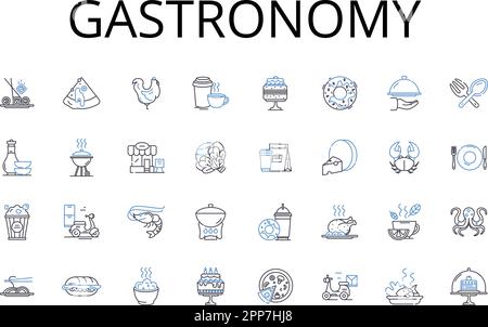 Gastronomy line icons collection. Culinarian Cuisine, Epicurean Delights, Foodie Culture, Gourmet Fare, Savory Cookery, Flavorful Dishes, Bistro-style Stock Vector