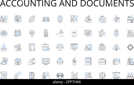 Accounting and documents line icons collection. Synergy, Teamwork, Partnership, Coordination, Communication, Integration, Innovation vector and linear Stock Vector
