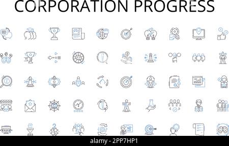 Corporation progress line icons collection. ollaboration, Teamwork, Cooperation, Partnership, Unity, Alliance, Synergy vector and linear illustration Stock Vector