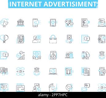 Internet advertisiment linear icons set. Banner, Click, Conversion, Cost, CPM, CPC, CPA line vector and concept signs. Campaign,Clickbait,Content Stock Vector