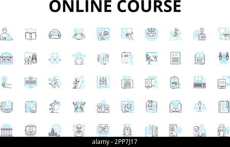 Online Course linear icons set. E-learning, Webinars, Certification, Video lessons, Courseware, Interactivity, Ongoing vector symbols and line concept Stock Vector