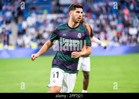 Madrid, Spain. 22nd Apr, 2023. Marco Asensio (Real Madrid) during the warm up before the football match betweenReal Madrid and Celta Vigo valid for the match day 30 of the Spanish first division league â&#x80;&#x9c;La Ligaâ&#x80;&#x9d; celebrated in Madrid, Spain at Bernabeu stadium on Saturday 22 April 2023 Credit: Independent Photo Agency/Alamy Live News Stock Photo