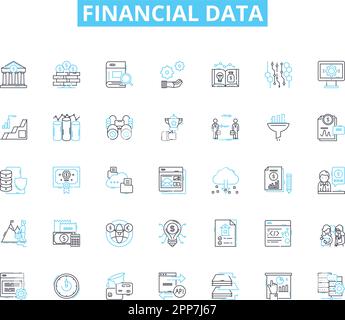 Financial data linear icons set. Investments, Stocks, Bonds, Income, Dividends, Trading, Forecasting line vector and concept signs. Budgeting,Analysis Stock Vector