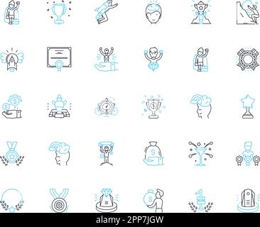 Gamifying linear icons set. Engagement, Motivation, Competition, Rewards, Challenge, Fun, Gamefication line vector and concept signs. Gaming Stock Vector