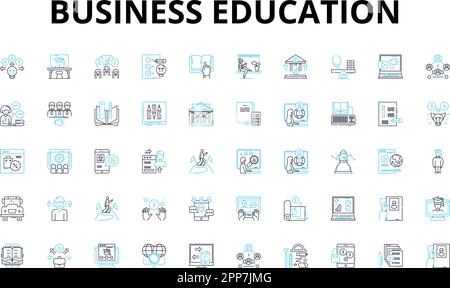 Business education linear icons set. Management, Finance, Accounting, Marketing, Entrepreneurship, Economics, Leadership vector symbols and line Stock Vector