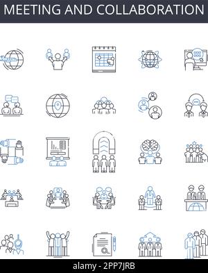 Meeting and collaboration line icons collection. Discussion and conversation, Decision-making and resolution, Brainstorming and ideation, Nerking and Stock Vector