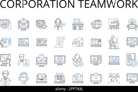 Corporation teamwork line icons collection. Partnership collaboration, Unity harmony, Alliance cooperation, Group effort, Joint venture, Mutual aid Stock Vector