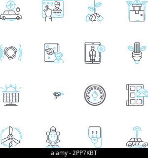Global economy linear icons set. Interconnectedness, Trade, Exchange, Interdependence, Competition, Inflation, Growth line vector and concept signs Stock Vector