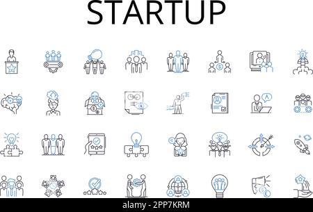 Startup line icons collection. New venture, Emerging business, Fresh company, Nascent enterprise, Prospective firm, Novel start-up, Original company Stock Vector