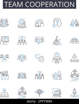 Shared labor line icons collection. Collaboration, Cooperation ...