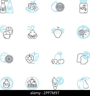 Raw cuisine linear icons set. Vegetarian, Vegan, Uncooked, Organic, Wholefoods, Plant-based, Clean line vector and concept signs. Detox,Nutritious Stock Vector