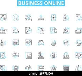 Business online linear icons set. E-commerce, Digital, Start-up, Innovation, Marketing, Optimization, Streamlining line vector and concept signs Stock Vector