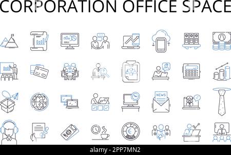 Corporation office space line icons collection. Business headquarters ...