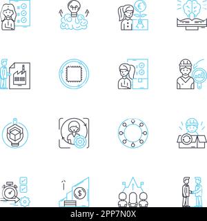 Administration linear icons set. Efficiency, Management, Organization, Coordination, Planning, Communication, Streamlining line vector and concept Stock Vector