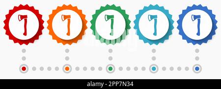 Axe vector icon set, colorful infographic template, set of flat design badge icons in 5 color options Stock Vector