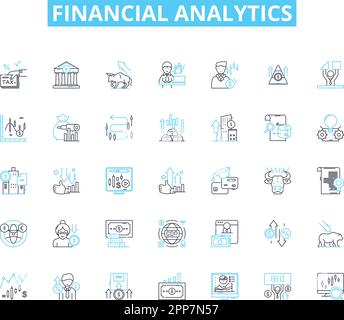 Financial analytics linear icons set. Revenue, Profitability, Forecasting, Budgeting, Optimization, Analysis, Risk line vector and concept signs Stock Vector