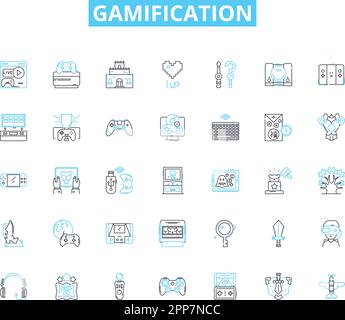 Gamification linear icons set. Incentives, Rewards, Metrics, Feedback ...